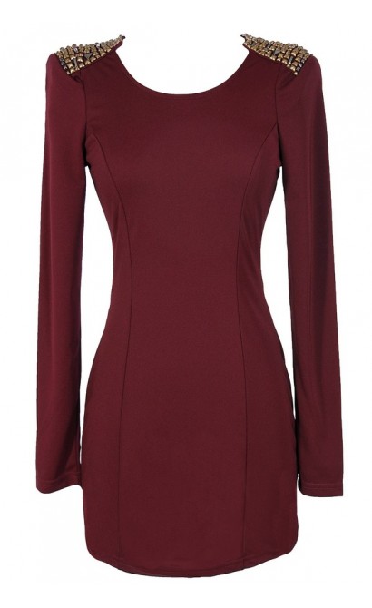 Shoulders Above Embellished Bodycon Dress in Wine